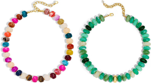 Colorful Green Chunky Beaded Collar Necklace for Women