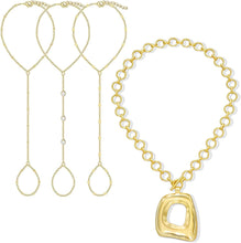 Load image into Gallery viewer, Hand Chain Bracelets &amp; Chunky Necklace — 14K Set