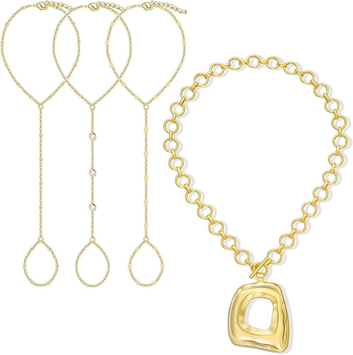 Hand Chain Bracelets & Chunky Necklace — 14K Set