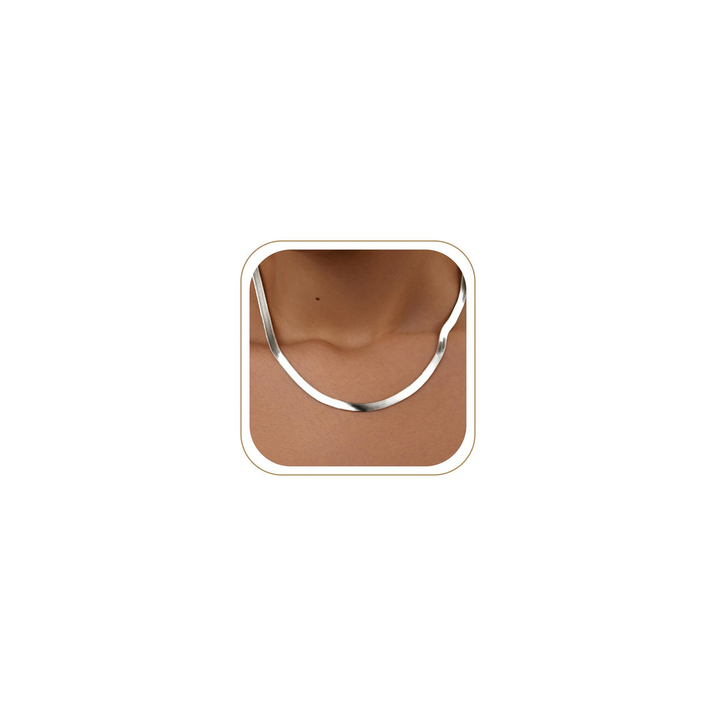 14K Gold Silver Plated Herringbone Necklace for Women, Non-Tarnish