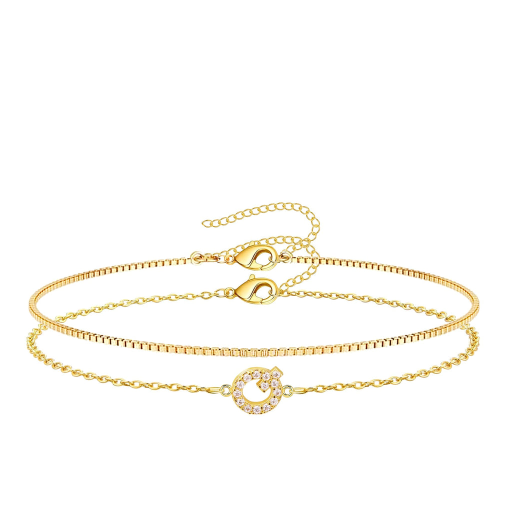 Gold Initial Bracelet — A–Z, 14K Gold Plated Box Chain