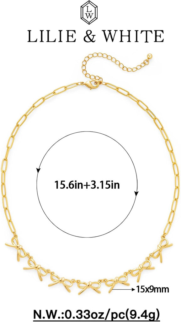 Gold Bow Necklace for Women Classic Bow Charm Jewelry – view 6