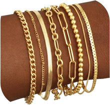 Load image into Gallery viewer, Gold Bracelets Set for Women Trendy, 14K Real Gold Plated Jewelry for Women Dainty Chain Bracelet Stack, Non Tarnish Gold Stackable Bracelets Pack Fashion Accessories Gifts