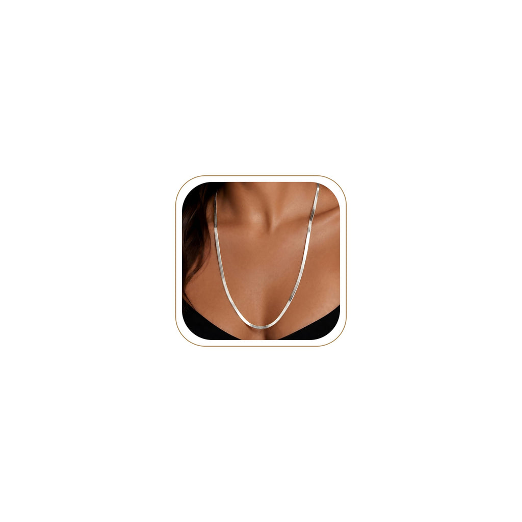 14K Gold Silver Plated Herringbone Necklace for Women, Non-Tarnish