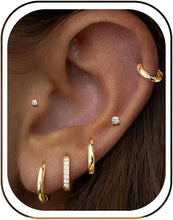 将图片加载到图库查看器，Small Gold Huggie Hoop Stud Earrings Set for Women Stack, Flat Back 316L Hypoallergenic 14K Plated Cartilage Helix Tragus Earrings for Multiple Piercings, Sleeper Earrings Cute 6 Pairs Jewelry Gifts