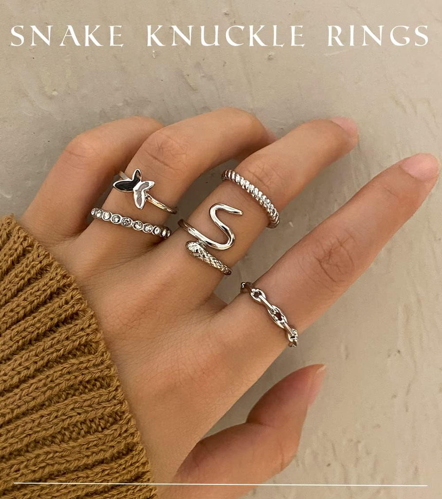 30 Pcs Silver Stackable Rings Set for Women, Boho Butterfly Snake Knuckle Finger Rings Stack, Vintage Midi Rings Pack Summer Jewelry