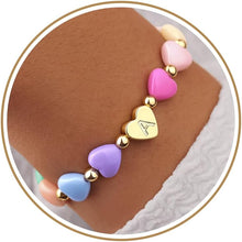 将图片加载到图库查看器，Initial Heart Bracelets for Toddler Girls Kids Women, Cute Preppy Letter A-Z Charm Bracelet for Little Girls Bulk, Colorful