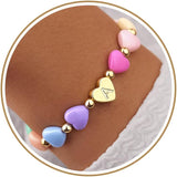 Initial Heart Bracelets for Toddler Girls Kids Women, Cute Preppy Letter A-Z Charm Bracelet for Little Girls Bulk, Colorful Personalized 1-18 Year Old Birthday Gifts for Mom, Ganddaughter, Sisters, Teen