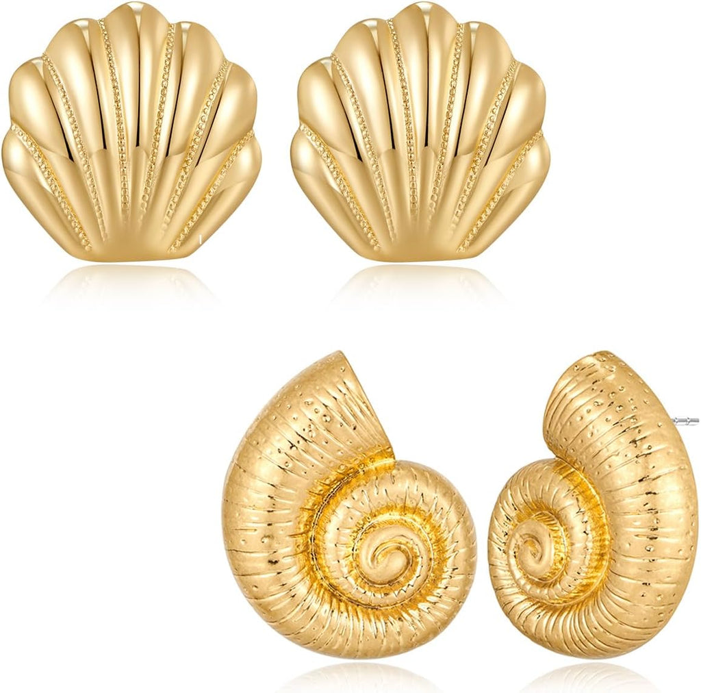 Gold Seashell Stud Earrings