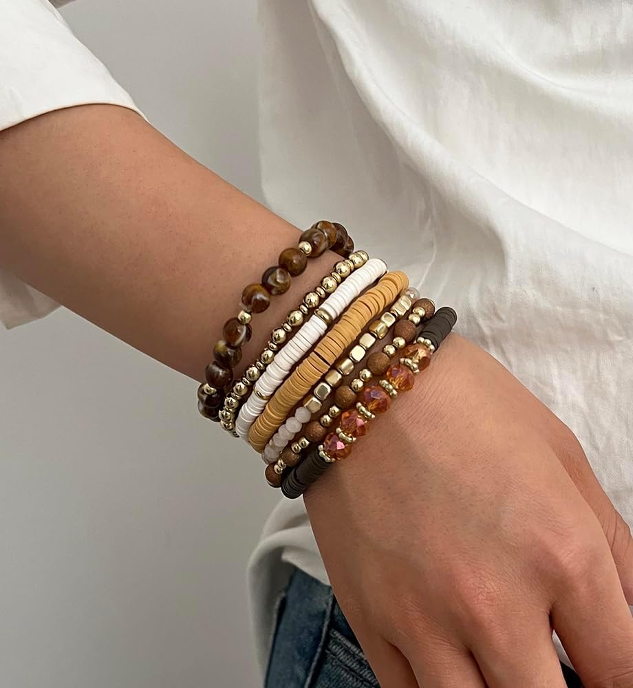 13pcs Heishi Clay Bracelets & 25pcs Gold Rings