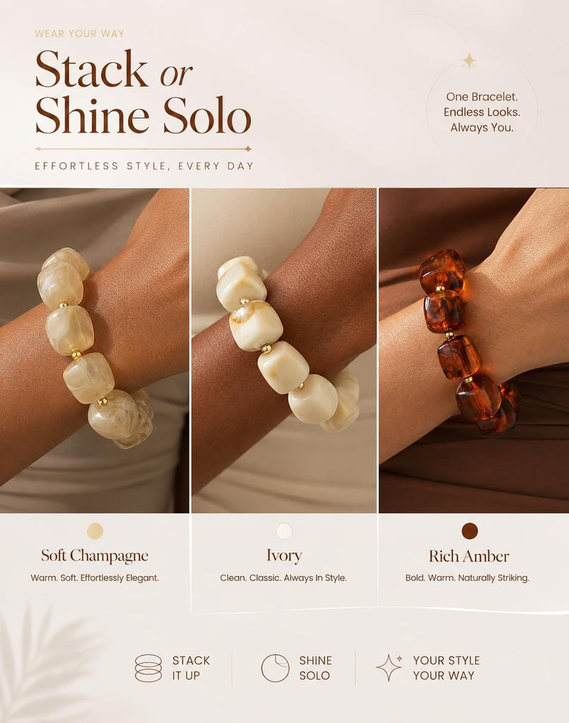 Chunky Beaded Bracelet — Resin Statement Stretch