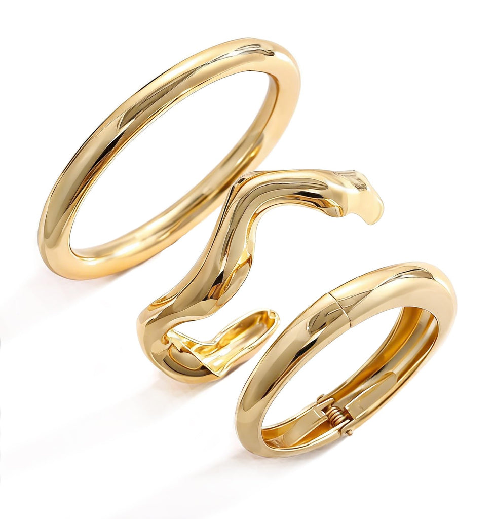 Chunky Gold Bangle Bracelets for Women, Dainty 14k Gold Plated Big Stackable Bangles Set, Trendy Statement Cuff Bracelet Stack Fashion Jewelry Gifts
