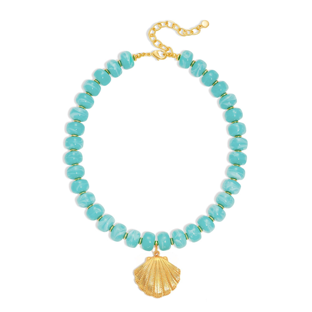 Colorful Beaded Shell Necklace Gold Seashell Pendant – view 9