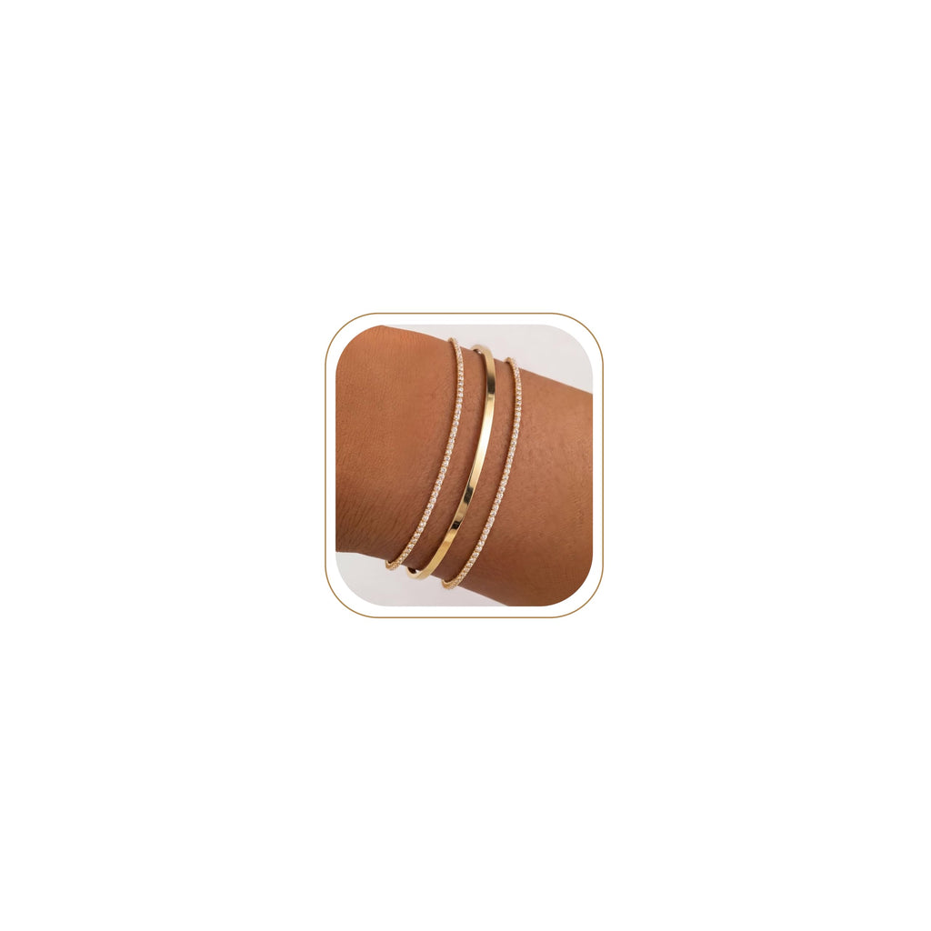 Dainty Gold Bracelet for Women Trendy , Thin Bracelets Stackable Set with Bangle Cuff, Box, Herringbone