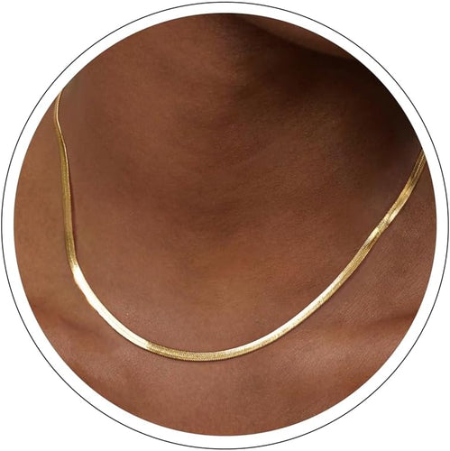 14K Gold Plated Herringbone Necklaces for Women, Non-Tarnish