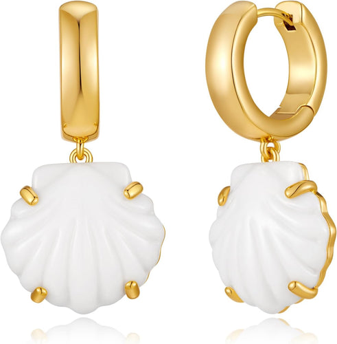 Gold Shell Earrings For Women Modern Summer White Seashell