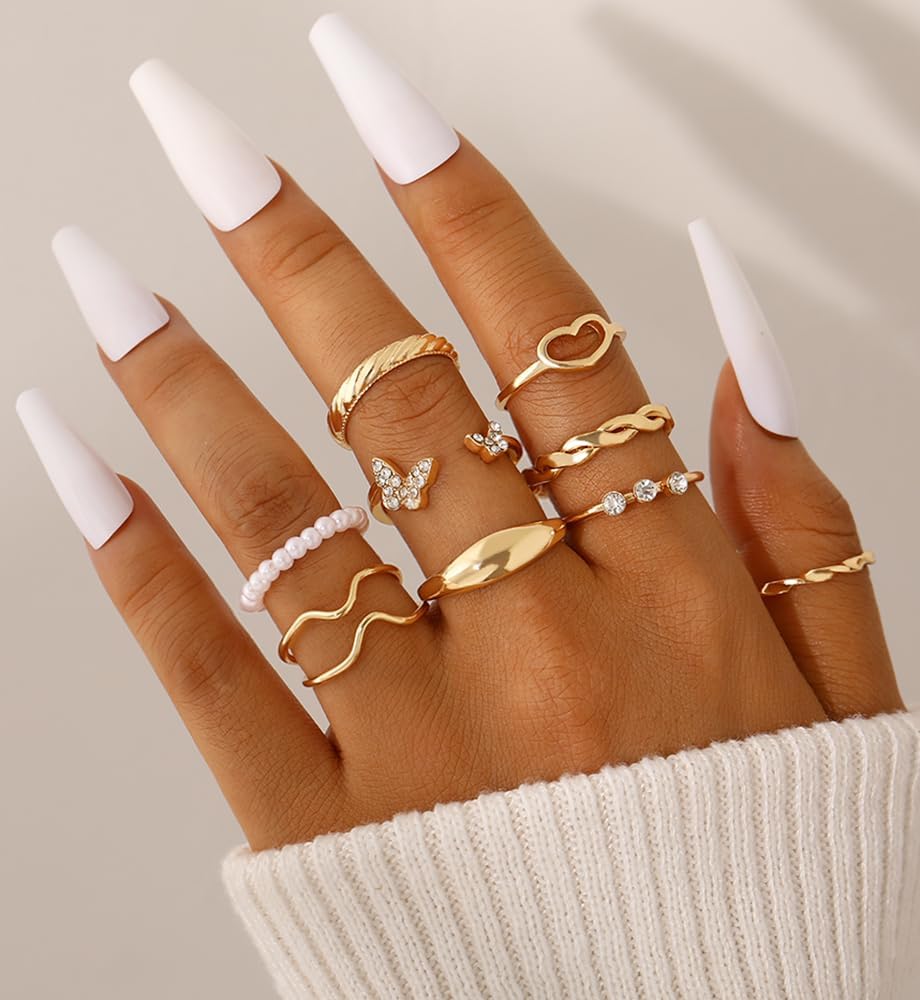 25 Pcs Gold Rings Set for Women, Thin Stackable Knuckle Finger Midi Rings, Simple Stacking Cute Ring Pack Trendy Stuff Jewelry Gift