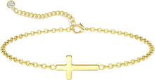 Load image into Gallery viewer, Gold Cross Bracelet — Dainty Link Chain, 14K Plated