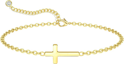 Gold Cross Bracelet — Dainty Link Chain, 14K Plated
