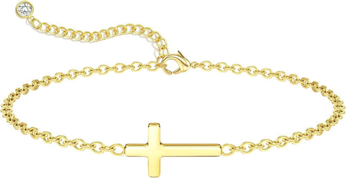 Gold Cross Bracelet — Dainty Link Chain, 14K Plated