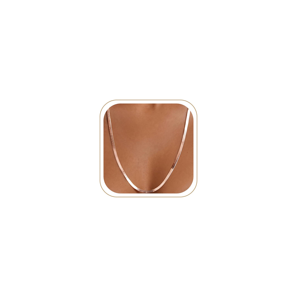 14K Gold Silver Plated Herringbone Necklace for Women, Non-Tarnish