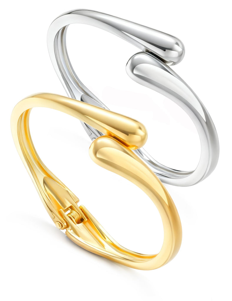 Gold Bangles Bracelet for Women Trendy, 2 Pcs Dainty Chunky Cuff Bracelet Stack Gold and Silver – view 8