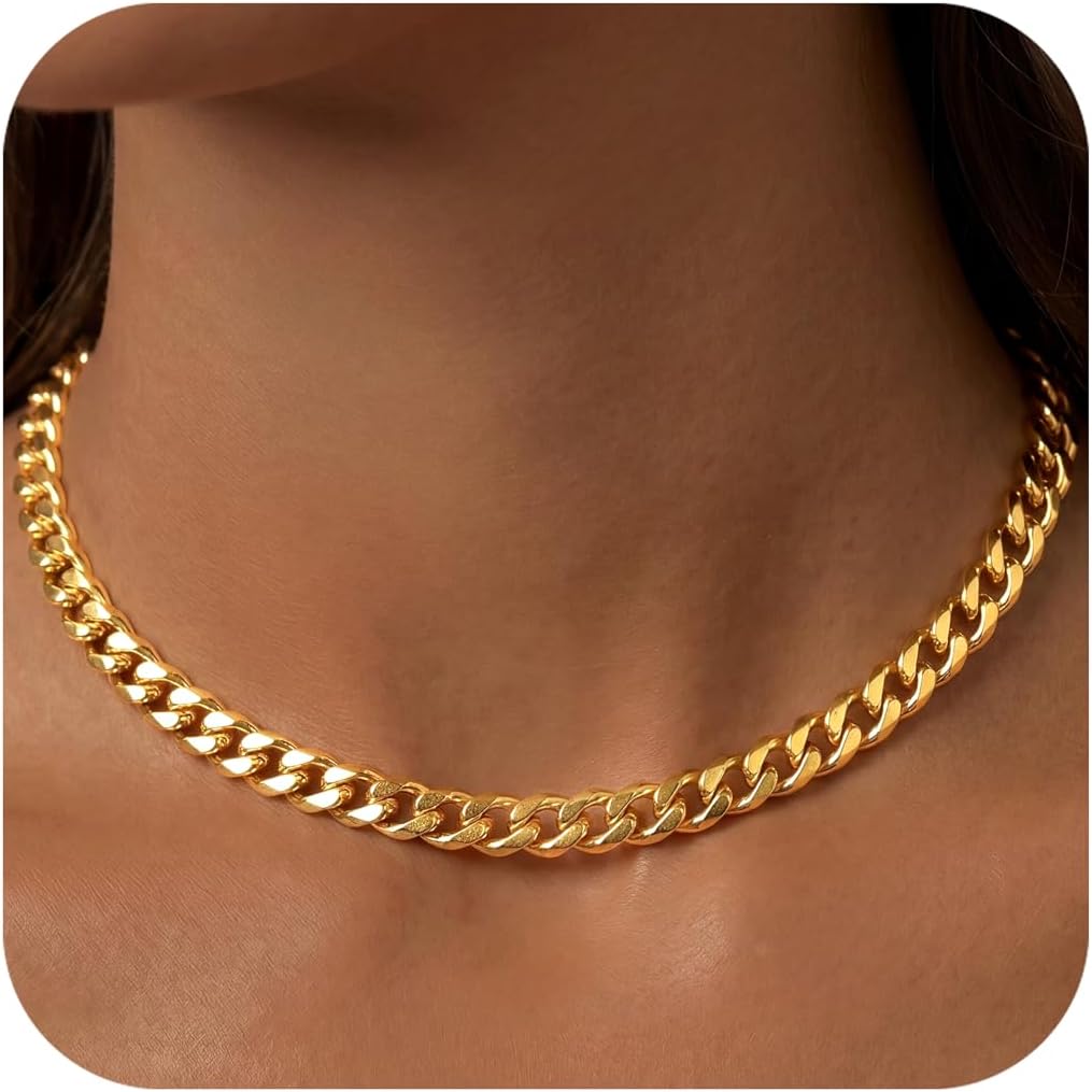 Cuban Link Chain Necklace for Women, Stainless Steel