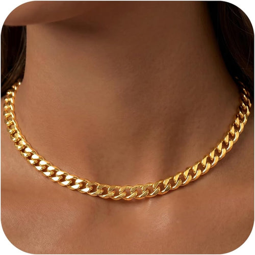 Cuban Link Chain Necklace for Women, Stainless Steel