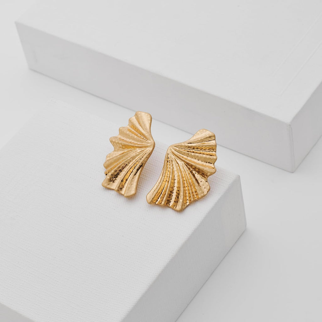 Worn Gold Leaf Earrings And Conch Earrings 1PR Each – view 6