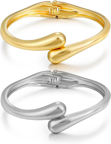 Gold Bangles Bracelet for Women Trendy, 2 Pcs Dainty Chunky Cuff Bracelet Stack Gold and Silver