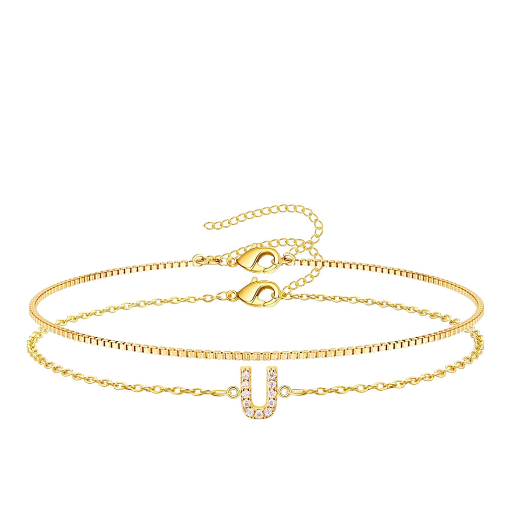 Gold Initial Bracelet — A–Z, 14K Gold Plated Box Chain
