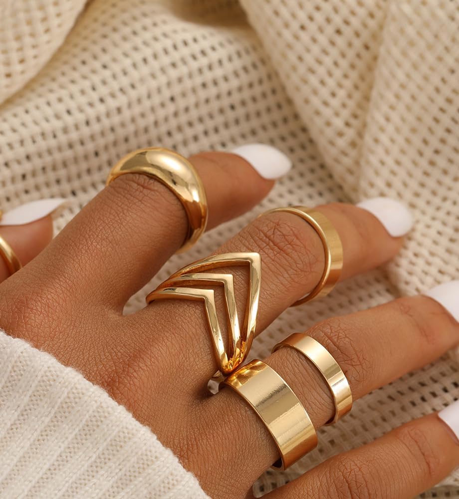 25 Pcs Gold Stackable Ring Set for Women, Chunky Knuckle Finger Midi Rings, Silver Simple Stacking Cute Rings Pack Trendy Stuff Jewelry Gift