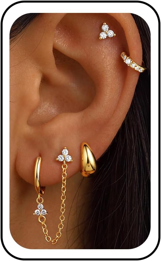 Gold Huggie Hoop Earrings Set for Women, 14K Gold Plated
