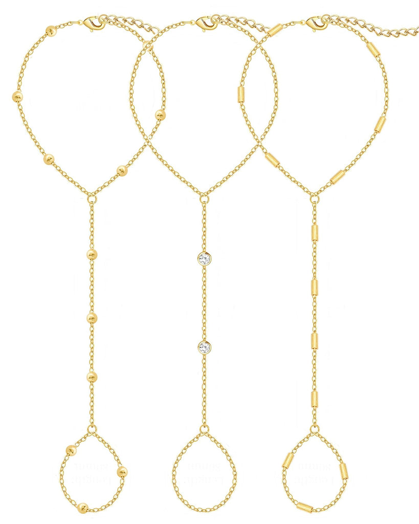Gold Hand Chain Bracelets — 3 Pieces, 14K Plated Set