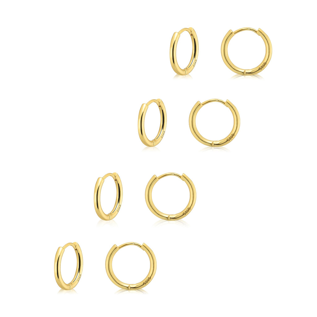 14K Gold Plated Huggie Hoop Earrings — Stacking Set, Hypoallergenic