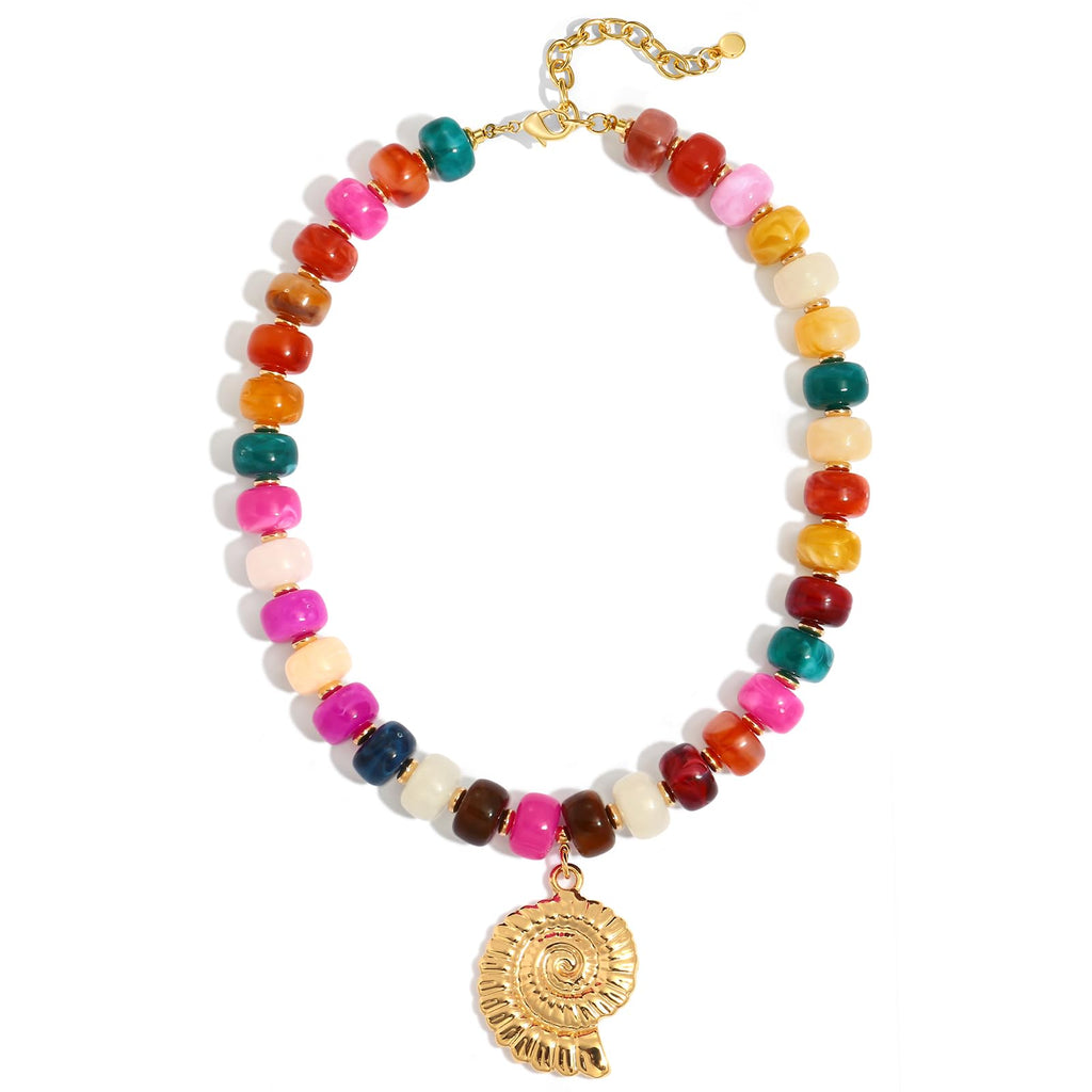 Colorful Beaded Shell Necklace Gold Seashell Pendant – view 13