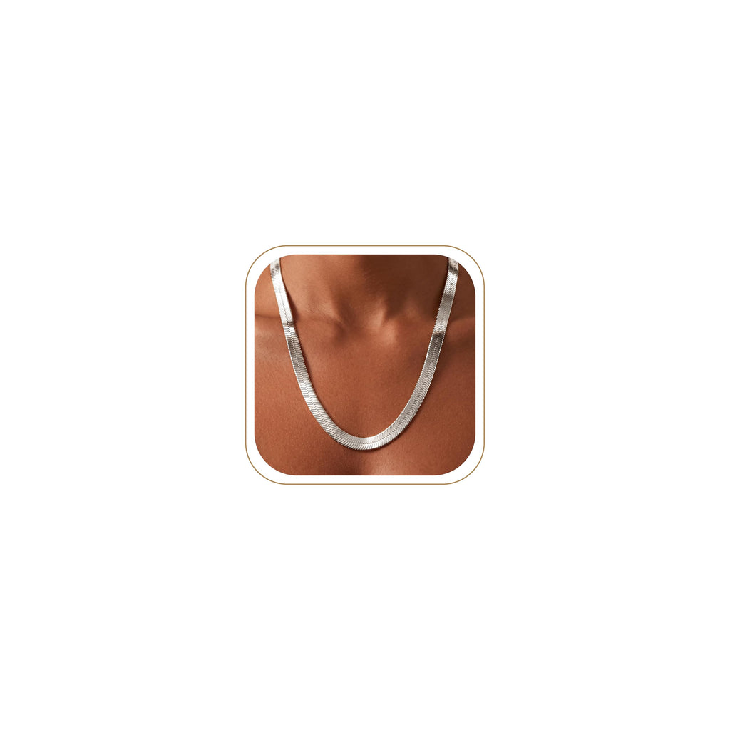 14K Gold Silver Plated Herringbone Necklace for Women, Non-Tarnish