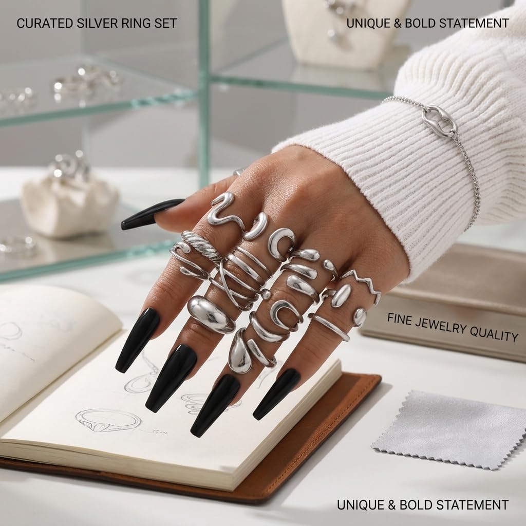 Chunky Stacking Rings — 16 Piece Set, Gold or Silver