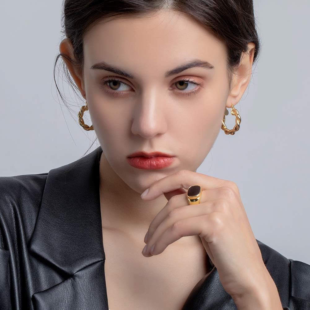 Twisited Gold Chunky Hoop Earrings For Women, 14K Gold Plated – alternate view