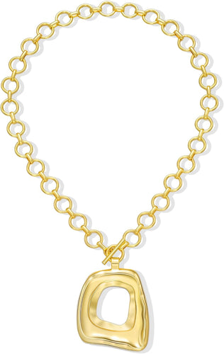 Chunky Gold Pendant Necklace — Boho 14K Plated Layer