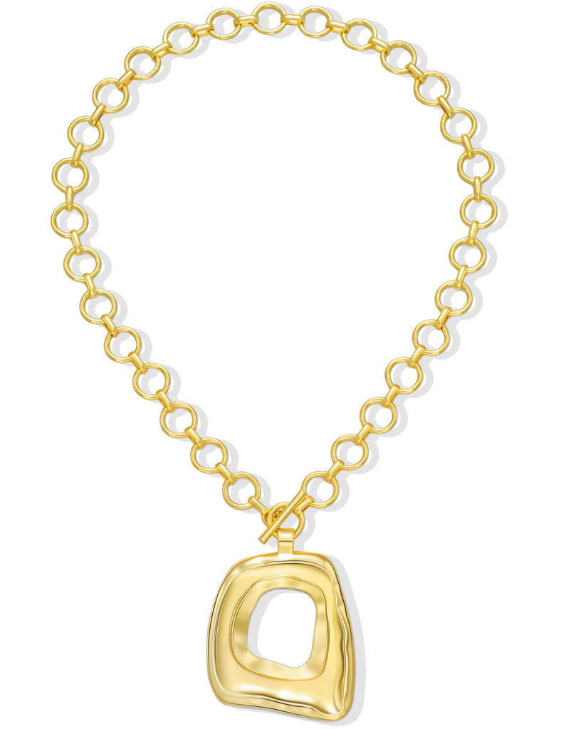 Chunky Gold Pendant Necklace — Boho 14K Plated Layer