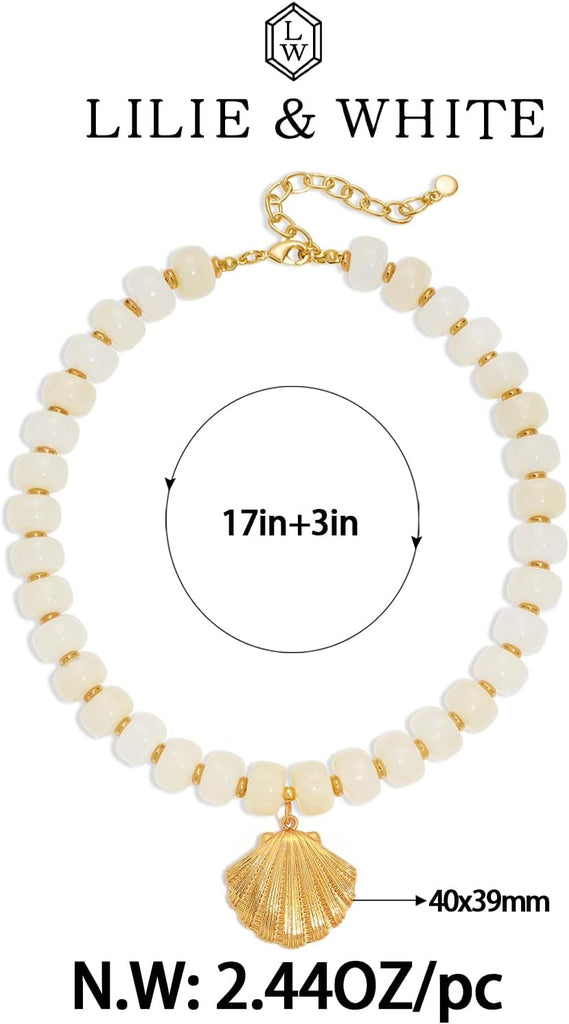 Colorful Beaded Shell Necklace Gold Seashell Pendant – view 6
