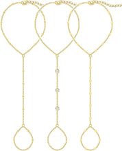 Load image into Gallery viewer, 3PCS 14K Gold-Plated Hand Chain Bracelets for Women, Stack Bracelets Set Adjustable, Trendy Dainty Ring Bracelet Hand Chain