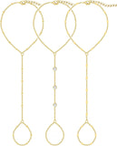 Gold Hand Chain Bracelets — 3 Pieces, 14K Plated Set