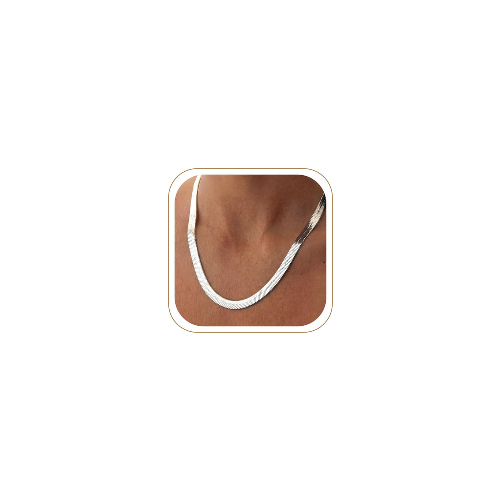 14K Gold Silver Plated Herringbone Necklace for Women, Non-Tarnish