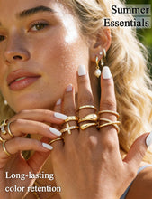 将图片加载到图库查看器，Non Tarnish Chunky Gold Rings for Women, 14K Gold Plated Dainty Stackable Cross Cubic Zirconia Ring Set, Knuckle Stacking Pinky Thumb Ring Statement Wedding Bands Jewelry Size 4.5-10