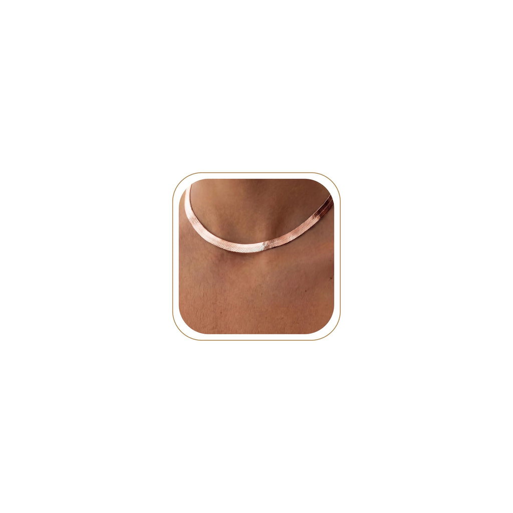 14K Gold Silver Plated Herringbone Necklace for Women, Non-Tarnish