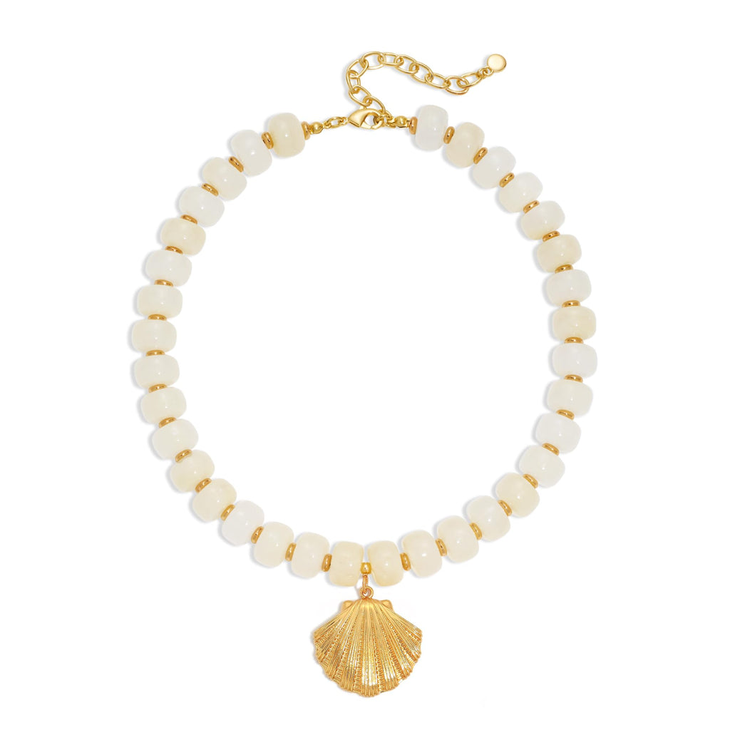 Colorful Beaded Shell Necklace Gold Seashell Pendant – view 8