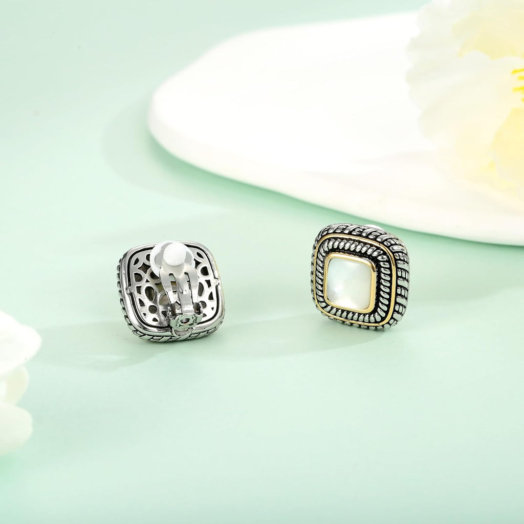 Antique Gold Clip On Hoop Earrings for Women