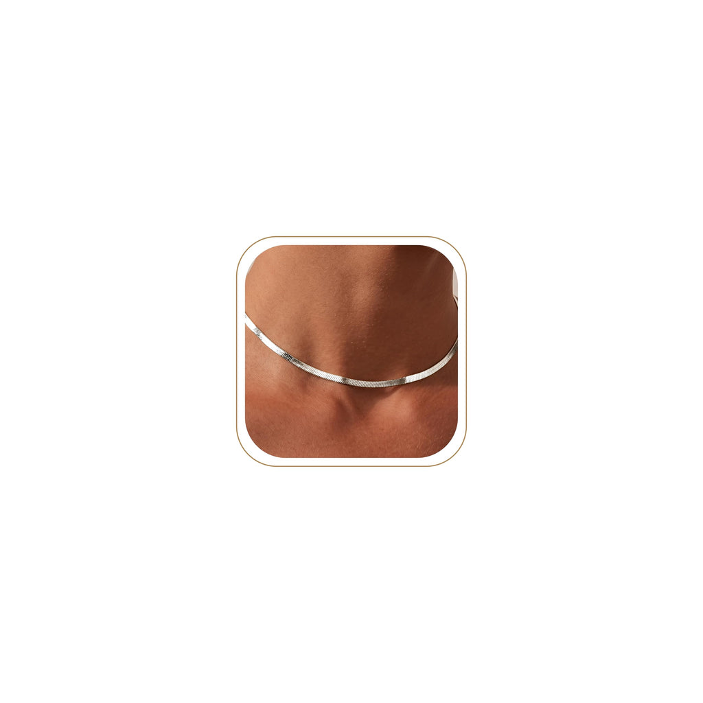 14K Gold Silver Plated Herringbone Necklace for Women, Non-Tarnish